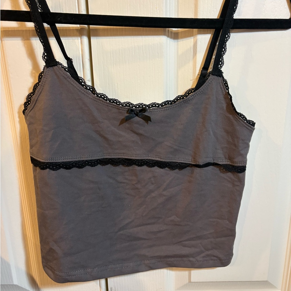 Edikted Gray and Black Lace Trim Tank Top